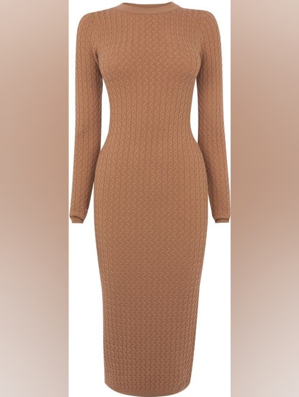 Karen Millen Tan Cable Knit Sweater Midi Size S Dress